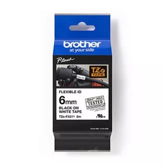 Brotherjev originalni trak za tiskanje etiket, Brother, TZE-FX211, črn tisk/bela podlaga, laminiran, 8 m, 6 mm, upogljiv