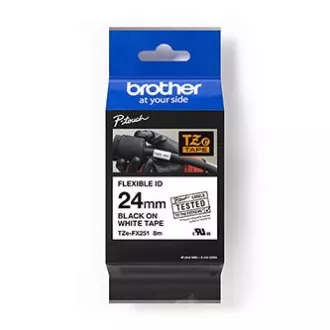 Brotherjev originalni trak za tiskanje etiket, Brother, TZE-FX251, črn tisk/bela podlaga, laminiran, 8 m, 24 mm, upogljiv