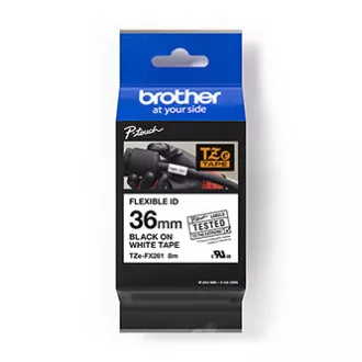 Brotherjev originalni trak za tiskanje etiket, Brother, TZE-FX261, črn tisk/bela podlaga, laminiran, 8 m, 36 mm, upogljiv