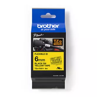 Brotherjev originalni trak za tiskanje etiket, Brother, TZE-FX611, črn tisk/rumena podlaga, laminiran, 8 m, 6 mm, upogljiv