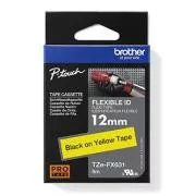 Brotherjev originalni trak za tiskanje etiket, Brother, TZE-FX631, črn tisk/rumena podlaga, laminiran, 8 m, 12 mm, upogljiv