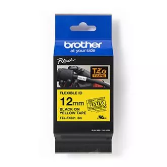 Brotherjev originalni trak za tiskanje etiket, Brother, TZE-FX631, črn tisk/rumena podlaga, laminiran, 8 m, 12 mm, upogljiv