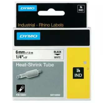 Originalni trak za tiskanje etiket Dymo, Dymo, 18051, S0718260, črni tisk/bela podlaga, 1,5 m, 6 mm, RHINO ploščata krčljiva folija
