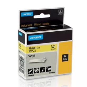 Dymo originalni trak za tiskanje etiket, Dymo, 18432, S0718450, črn tisk/rumena podlaga, 5,5 m, 12 mm, RHINO vinil profi D1