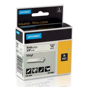 Dymo originalni trak za tiskanje etiket, Dymo, 18443, S0718580, črn tisk/bela podlaga, 5,5 m, 9 mm, RHINO vinil profi D1