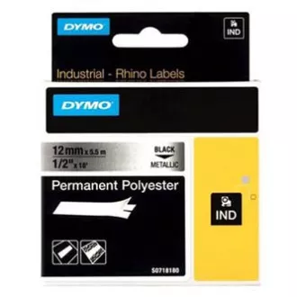 Originalni trak za tiskanje etiket Dymo, Dymo, 18486, črni tisk/kovinska podlaga, 5,5 m, 12 mm, trajni poliester RHINO D Originalni trak za tiskanje etiket Dymo, Dymo, 18486, črni tisk/kovinska podlaga, 5,5 m, 12 mm, trajni poliester RHINO D