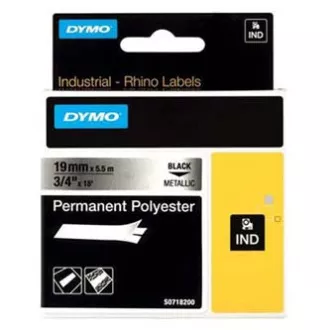 Originalni trak za tiskanje etiket Dymo, Dymo, 18487, črni tisk/kovinska podlaga, 5,5 m, 19 mm, trajni poliester RHINO D