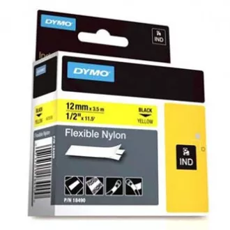 Originalni trak za tiskanje etiket Dymo, Dymo, 18490, črn tisk/rumena podlaga, 3,5 m, 12 mm, prožen najlon RHINO