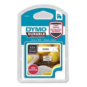 Originalni trak za tiskanje etiket Dymo, Dymo, 1978364, črn tisk/bela podlaga, 5,5 m, 12 mm, D1, trajni vinil