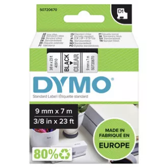 Originalni trak za tiskanje etiket Dymo, Dymo, 40910, S0720670, črn tisk/prezorna podlaga, 7 m, 9 mm, D1