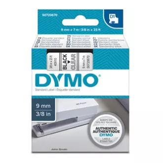Originalni trak za tiskanje etiket Dymo, Dymo, 40910, S0720670, črn tisk/prezorna podlaga, 7 m, 9 mm, D1