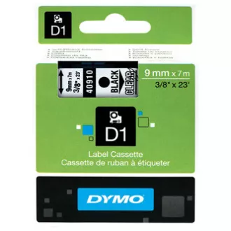 Originalni trak za tiskanje etiket Dymo, Dymo, 40910, S0720670, črn tisk/prezorna podlaga, 7 m, 9 mm, D1