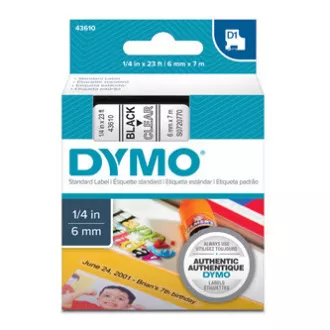 Originalni trak za tiskanje etiket Dymo, Dymo, 43610, S0720770, črn tisk/prezorna podlaga, 7 m, 6 mm, D1 Originalni trak za tiskanje etiket Dymo, Dymo, 43610, S0720770, črn tisk/prezorna podlaga, 7 m, 6 mm, D1
