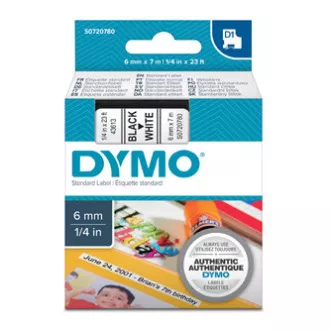 Originalni trak za tiskanje etiket Dymo, Dymo, 43613, S0720780, črn tisk/bela podlaga, 7 m, 6 mm, D1