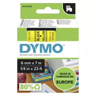 Originalni trak za tiskanje etiket Dymo, Dymo, 43618, S0720790, črn tisk/rumena podlaga, 7 m, 6 mm, D1