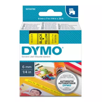 Originalni trak za tiskanje etiket Dymo, Dymo, 43618, S0720790, črn tisk/rumena podlaga, 7 m, 6 mm, D1