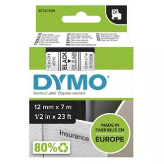 Originalni trak za tiskanje etiket Dymo, Dymo, 45010, S0720500, črn tisk/prezorna podlaga, 7 m, 12 mm, D1
