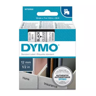 Originalni trak za tiskanje etiket Dymo, Dymo, 45010, S0720500, črn tisk/prezorna podlaga, 7 m, 12 mm, D1
