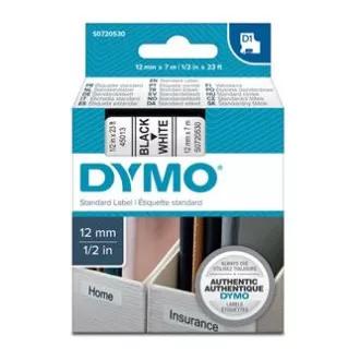 Originalni trak za tiskanje etiket Dymo, Dymo, 45013, S0720530, črn tisk/bela podlaga, 7 m, 12 mm, D1