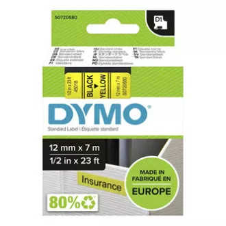 Originalni trak za tiskanje etiket Dymo, Dymo, 45018, S0720580, črn tisk/rumena podlaga, 7 m, 12 mm, D1