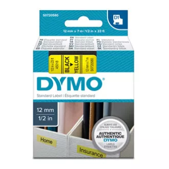 Originalni trak za tiskanje etiket Dymo, Dymo, 45018, S0720580, črn tisk/rumena podlaga, 7 m, 12 mm, D1