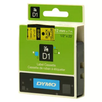 Originalni trak za tiskanje etiket Dymo, Dymo, 45018, S0720580, črn tisk/rumena podlaga, 7 m, 12 mm, D1