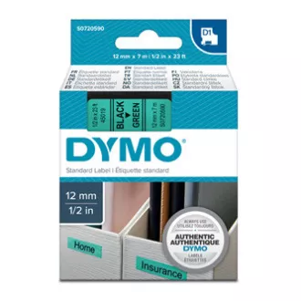 Originalni trak za tiskanje etiket Dymo, Dymo, 45019, S0720590, črn tisk/zelena podlaga, 7 m, 12 mm, D1