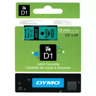 Originalni trak za tiskanje etiket Dymo, Dymo, 45019, S0720590, črn tisk/zelena podlaga, 7 m, 12 mm, D1