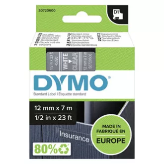 Originalni trak za tiskanje etiket Dymo, Dymo, 45020, S0720600, beli tisk/prozorna podlaga, 7 m, 12 mm, D1
