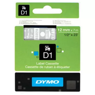 Originalni trak za tiskanje etiket Dymo, Dymo, 45020, S0720600, beli tisk/prozorna podlaga, 7 m, 12 mm, D1