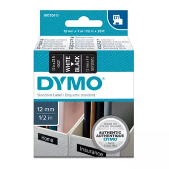 Originalni trak za tiskanje etiket Dymo, Dymo, 45021, S0720610, bel tisk/črna podlaga, 7 m, 12 mm, D1