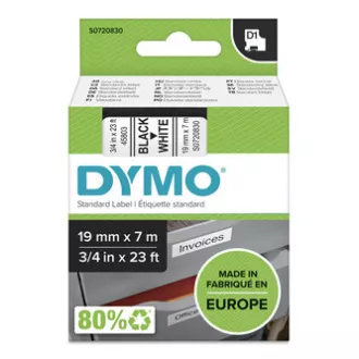 Originalni trak za tiskanje etiket Dymo, Dymo, 45803, S0720830, črn tisk/bela podlaga, 7 m, 19 mm, D1
