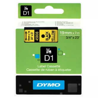 Originalni trak za tiskanje etiket Dymo, Dymo, 45808, S0720880, črn tisk/rumena podlaga, 7 m, 19 mm, D1