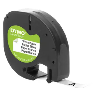 Originalni trak za tiskanje etiket Dymo, Dymo, 59421, S0721510, črn tisk/bela podlaga, 4 m, 12 mm, papirnati trak LetraTag