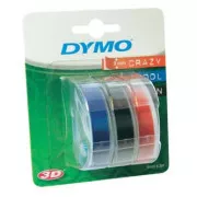 Dymo originalni trak za tiskanje etiket, Dymo, S0847750, bel tisk/črna, modra, rdeča podlaga, 3 m, 9 mm, 1 blister/3 kosi, 3D