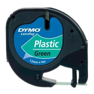Originalni trak za tiskanje etiket Dymo, Dymo, 91204, S0721640, črn tisk/zelena podlaga, 4 m, 12 mm, plastični trak LetraTag