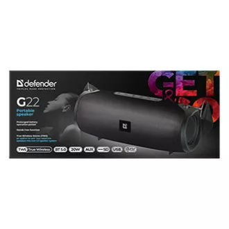 Defender zvočnik G22, Li-Ion, 2.0, 20 W, črn, nadzor glasnosti, BT 5.0, TWS, stranski pasivni radiatorji, 40 Hz ~ 20 kHz