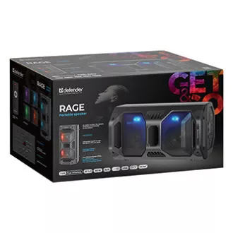 Defender Speaker Rage, Li-Ion, 2.0, 50 W, črn, nadzor glasnosti, osvetlitev LED, BT 5.0, TWS, daljinski upravljalnik, 45 Hz