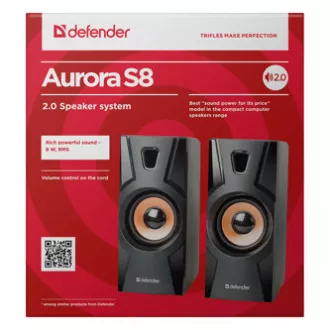 Defender zvočniki Aurora S8, 2.0, 8W, črni, nadzor glasnosti, 70Hz~20kHz