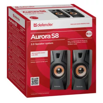 Defender zvočniki Aurora S8, 2.0, 8W, črni, nadzor glasnosti, 70Hz~20kHz