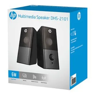 HP zvočniki DHS-2101, 2.0, 6 W, črni, nadzor glasnosti, namizni, 3,5-milimetrski priključek (USB), PRODAJA