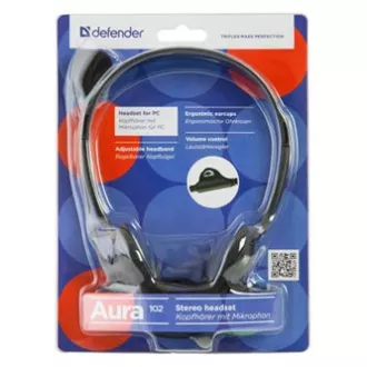 Defender Aura HN-102 slušalke z mikrofonom, žične, črne, odprte, 2x 3,5 mm priključek
