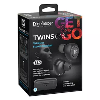 Defender Twins 638 slušalke z mikrofonom, brezžične, črne, slušalke, BT 5.0, TWS, bluetooth polnilno ohišje, PRODAJA