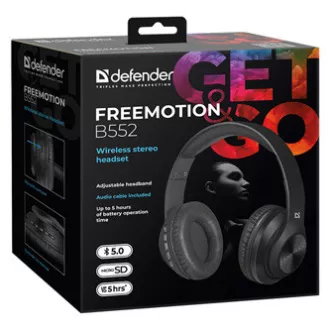 Defender FreeMotion B552 slušalke z mikrofonom, brezžične, črne, 2.0, 40 mm gonilniki tipa USB