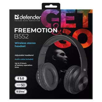 Defender FreeMotion B552 slušalke z mikrofonom, brezžične, črne, 2.0, 40 mm gonilniki tipa USB