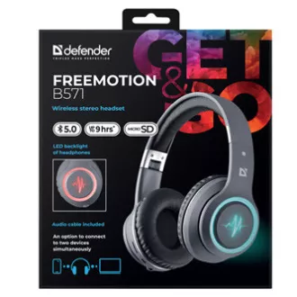 Slušalke Defender FreeMotion B571 z mikrofonom, brezžične, sive, 2.0, 40 mm gonilniki tipa micro-USB Slušalke Defender FreeMotion B571 z mikrofonom, brezžične, sive, 2.0, 40 mm gonilniki tipa micro-USB