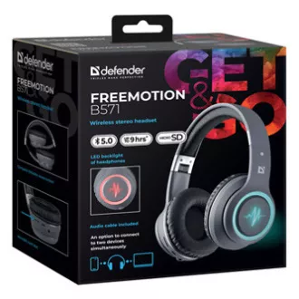 Slušalke Defender FreeMotion B571 z mikrofonom, brezžične, sive, 2.0, 40 mm gonilniki tipa micro-USB Slušalke Defender FreeMotion B571 z mikrofonom, brezžične, sive, 2.0, 40 mm gonilniki tipa micro-USB
