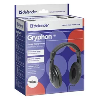 Defender Gryphon 751 slušalke, žične, črne, zaprte, 3,5 mm priključek