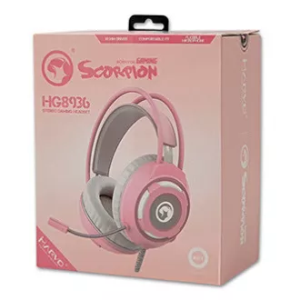 Marvo HG8936 slušalke z mikrofonom, žične, rožnate, osvetljene, 3,5 mm priključek   USB