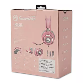 Marvo HG8936 slušalke z mikrofonom, žične, rožnate, osvetljene, 3,5 mm priključek   USB